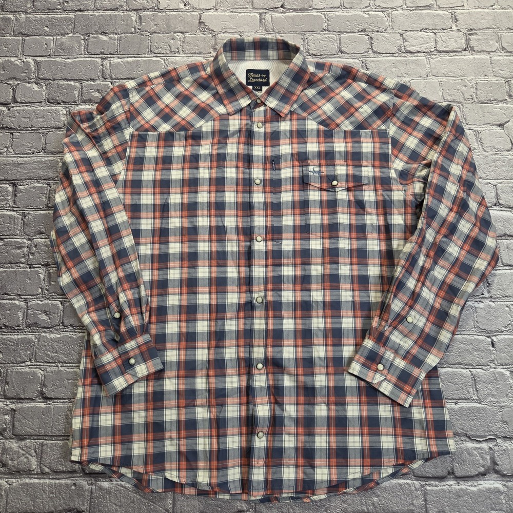 Texas Standard Western Field Shirt Mens XXL Pearl Snap Bamboo Plaid Long Sleeve